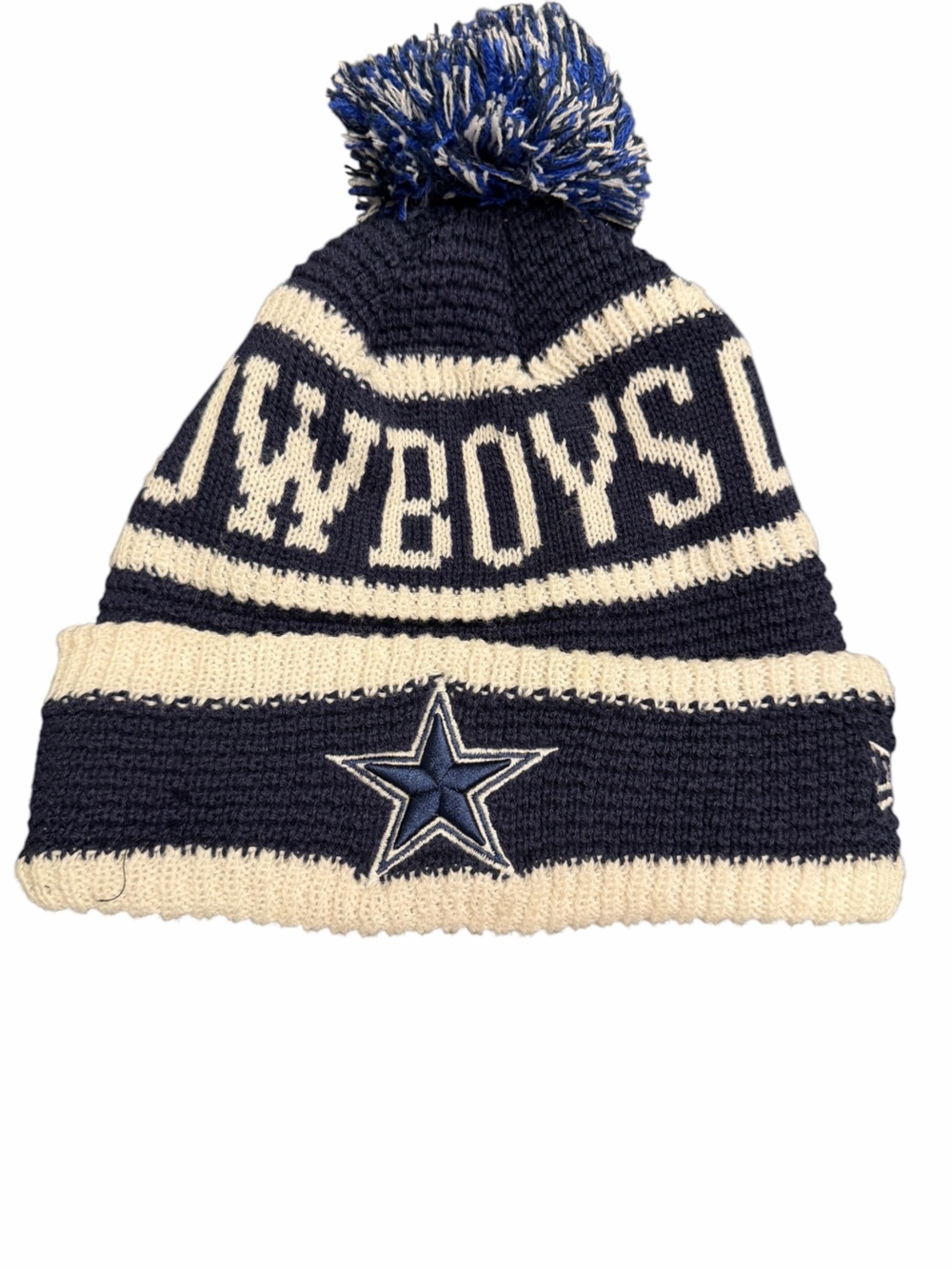 NFL New Era Dallas Cowboys Knit Pom Beanie in Navy and Cream